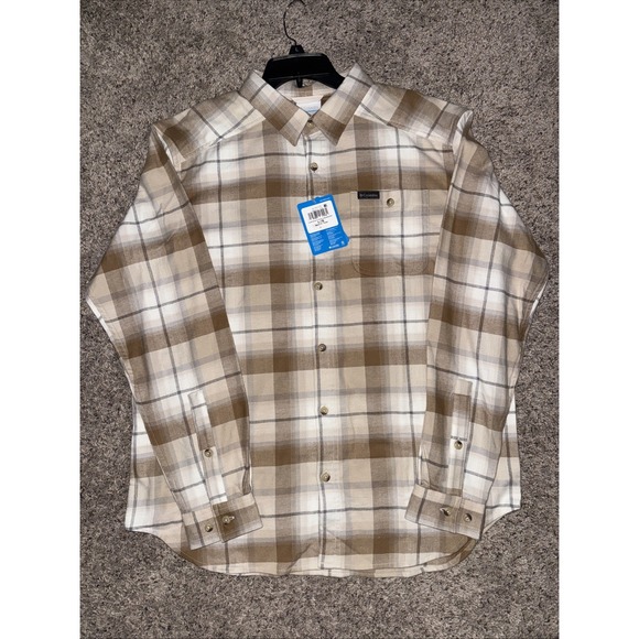 Columbia Men's Cornell Woods Beige Plaid Flannel Large - Picture 1 of 4